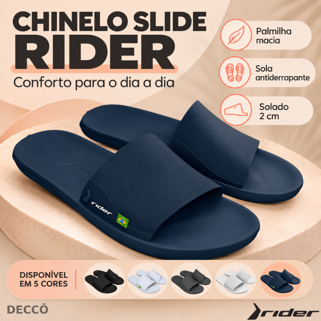 Chinelo Masculino Rider Feel Modelo Slide Ultra Confortável Sandália Anatômico Casual Adulto