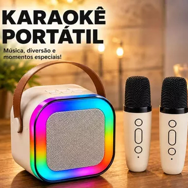 Microfone ou Caixa de Som Bluetooth Sem fio Infantil Luz LED Portátil Recarregável Karaokê