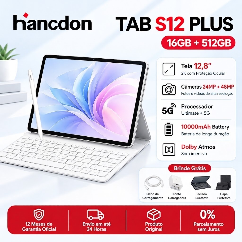 Hancdon S12 Plus 12,8 polegadas com teclado, mouse e caneta