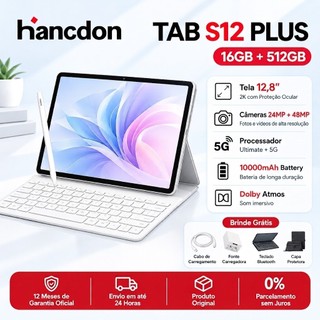 Tablet Hancdon S12 Plus 12.8" 2.5K Android 15 16GB+512GB 10000mAh 24+48MP Estoque Brasil Kit Teclado Mouse Caneta