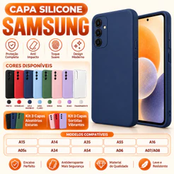 Capa Capinha Silicone Samsung Galaxy A15 A14 A16 A35 A55 A54 A34 A06 A07 A08 A05s Antichoque Proteção Kit 3 Capas Sortid