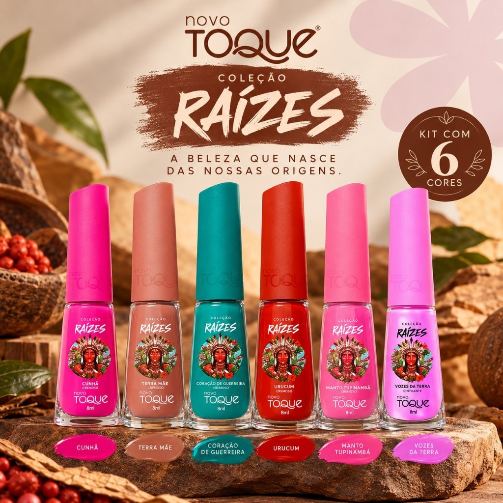 Kit 6 Esmaltes Novo Toque Coleção Raizes Manicure Profissional