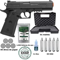 PISTOLA DE PRESSÃO AIRGUN CO2 ROSSI 1911 TACTICAL 4,5MM + ESFERA DE AÇO + ACESSÓRIOS: