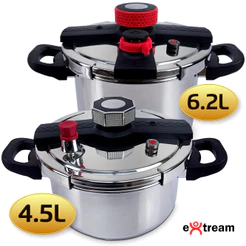 Panela de Pressão Aço Inox Fundo Triplo SecureLock Pro Extream Indução e Gás - 4,5L 6,2L 8L Fechamento Externo