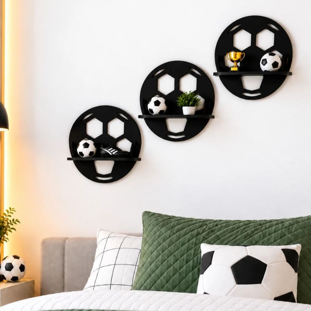 Kit 3 Nichos Prateleira Bola De Futebol MDF Quarto Infantil Decoração