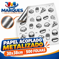 Papel Acoplado Metalizado 30x38cm para Hambúrguer e Lanches – 500 UNIDADES