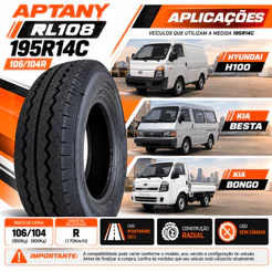 Pneu 195R14C Aptany RL108 106/104R Aro 14 Hyundai H100 Kia Besta Bongo