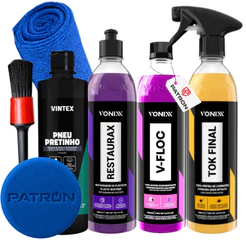 Kit Shampoo V-Floc Cera Tok Final Pneu Pretinho Restaurax Vonixx