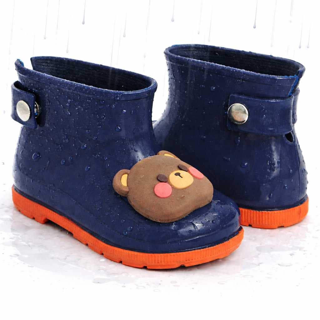 Bota galocha infantil menino masculina Urso 3D impermeável confortável macia cano curto lançamento
