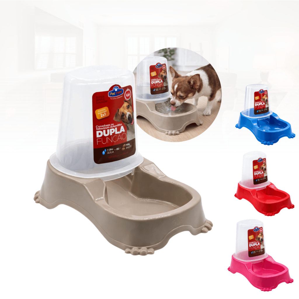 Comedouro Bebedouro Automático 2em1 Pet Injet 1L Água 700g Ração Cães e Gatos