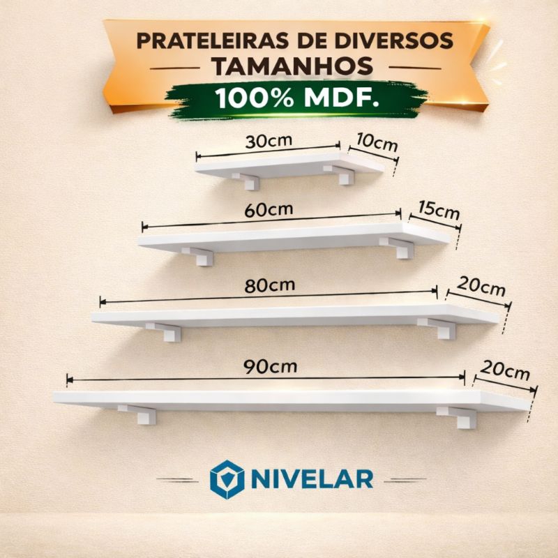 Prateleiras MDF Premium com de Instalação para Sala Cozinha e Quarto Escritório e Lavanderia