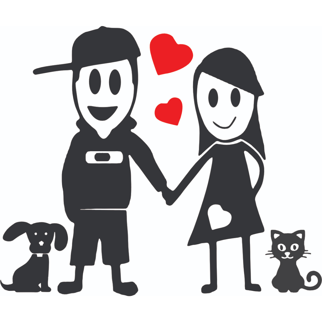 Adesivo para carro Família feliz /casal + pet / cachorro ou gato em Oferta na Shopee