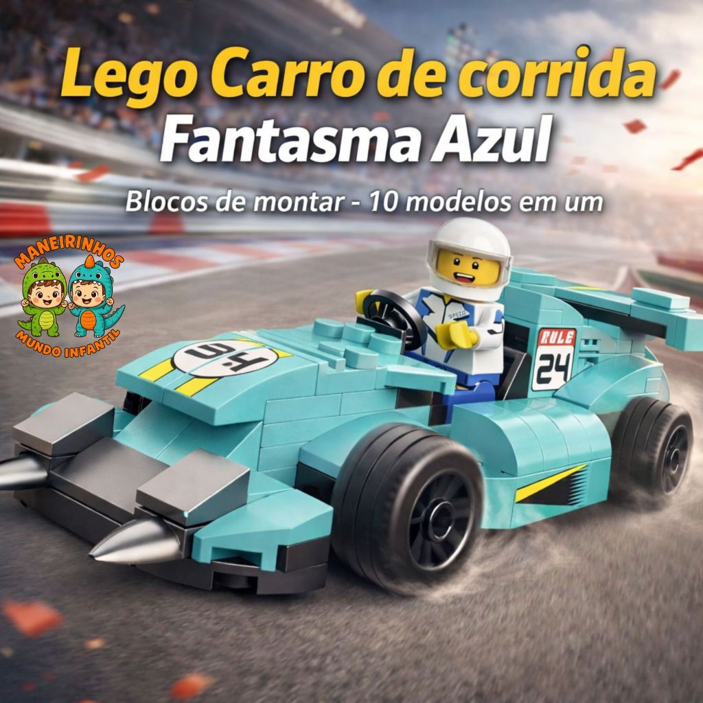 LE GO Carro de Corrida com piloto- Fantasma Azul 10 em 1 +200 Peças Com Mini PILOTO- blocos de montar carro Formula 1 f1