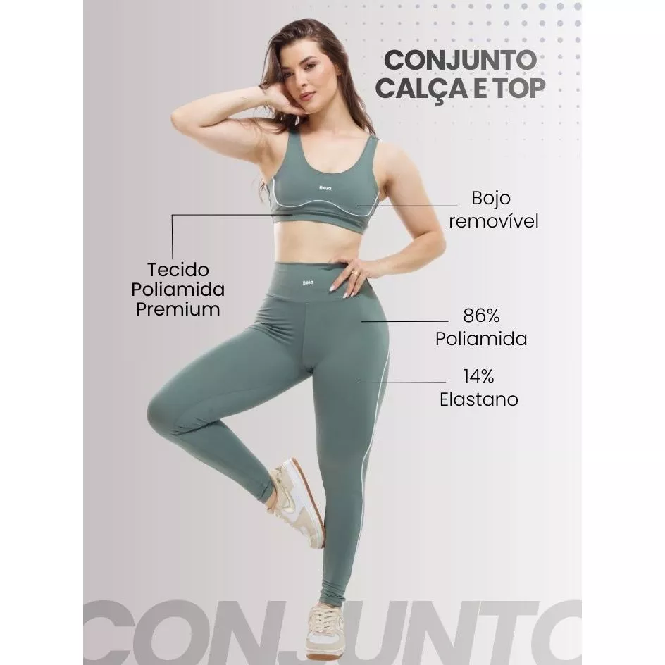 Conjunto Fitness Feminino Cintura Alta + Top com Bojo Zero Transparência Academia Treino Modelador — imagem 1