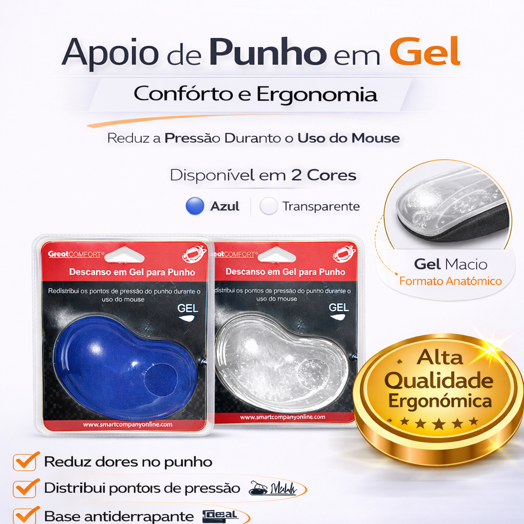 Apoio de Punho em Gel para Mouse Ergonômico com Base Antiderrapante – Conforto e Redução de Dores
