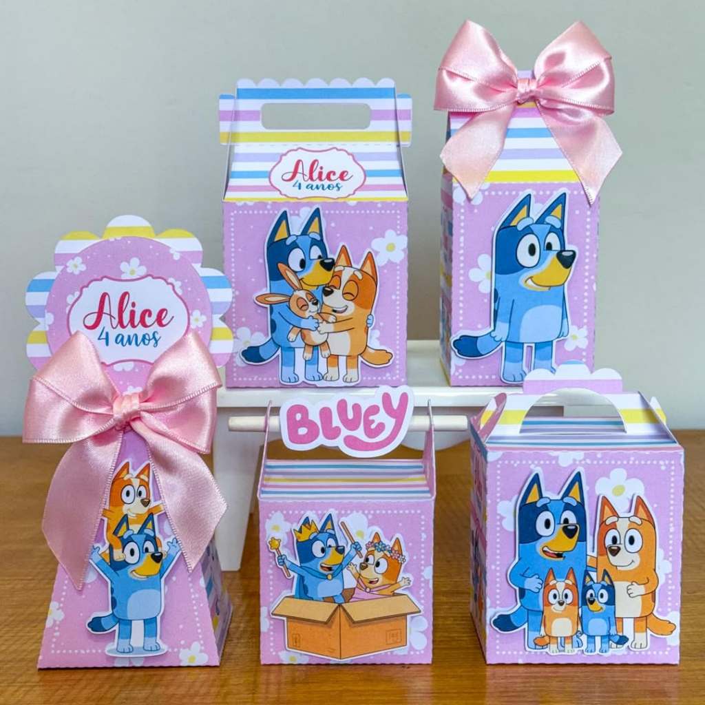 Kit Festa Bluey menina l Personalizados l Lembrancinha para Festa l kit Caixas Personalizadas Mesversário aniversário