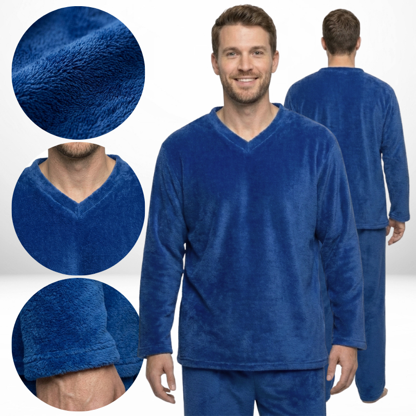 Pijama Masculino Fleece 200g Peluciado Liso Quentinho Gola V para Inverno — imagem 2 de 2