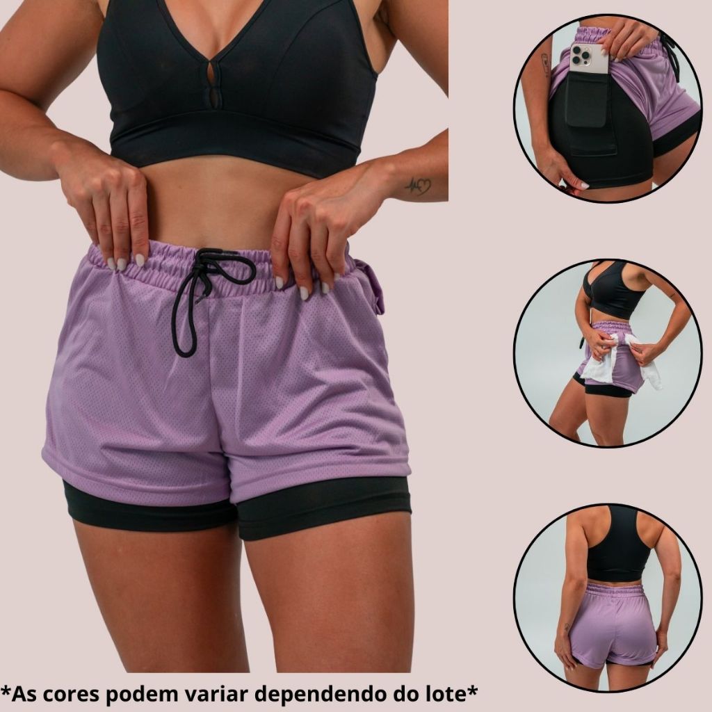 SHORTS FEMININO FITNESS CINTURA AJUSTÁVEL DRY FIT Não Marca Academia Treino CrossFit Confortável