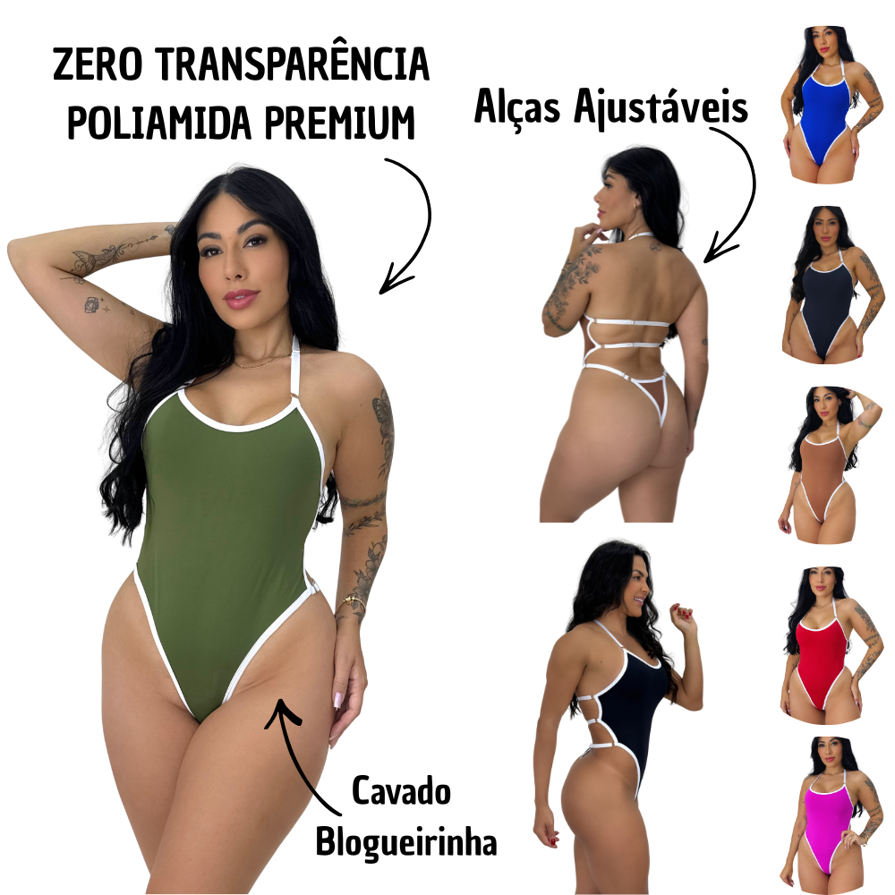 Body Maiô Mel Maia Cavado Blogueira Zero Transparência Alças Fina Com Regulagem Forrado Reforçado KZ