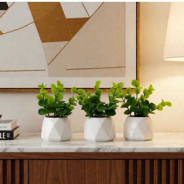 Kit com 3 arranjos Eucalipto vaso de gesso decorativo