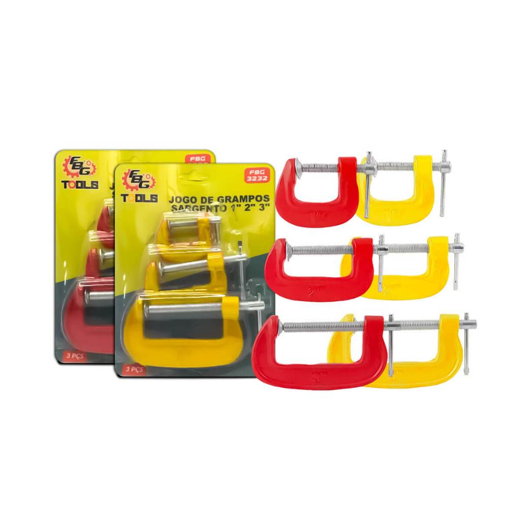 Jogo de Grampos Sargento tipo C 1" 2" 3" Morsa 3 peças Tipo C