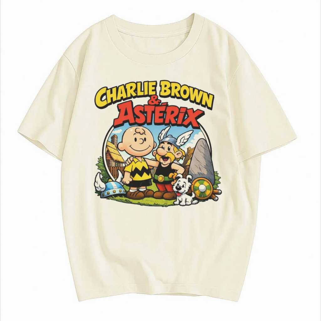 Camiseta Charlie Brown & Asterix [Premium Exclusiva] Blusa estampada legal divertida tshirt snoopy