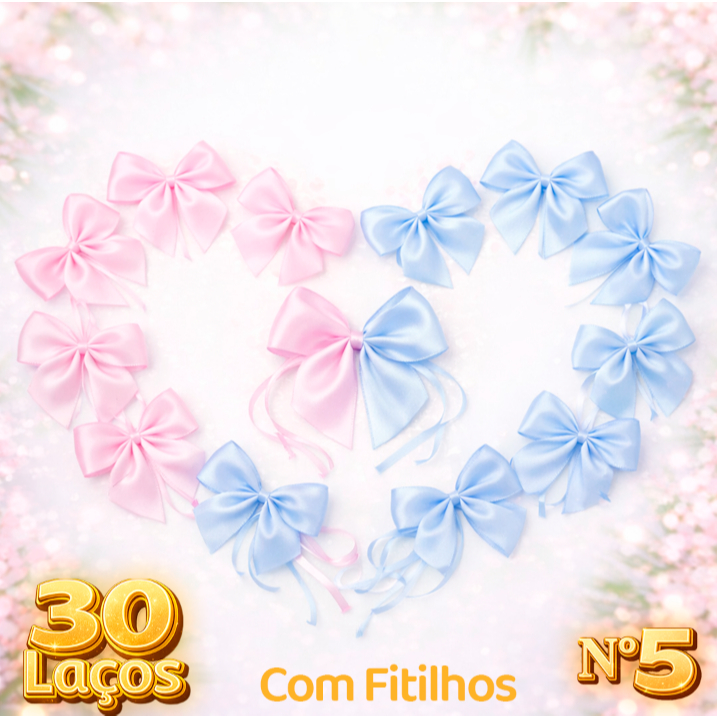 Kit Laços Chá Revelação em Cetim com Fitilho – Nº5 (5cm) – Azul e Rosa –30 | 60 | 100 Unidades em Oferta na Shopee