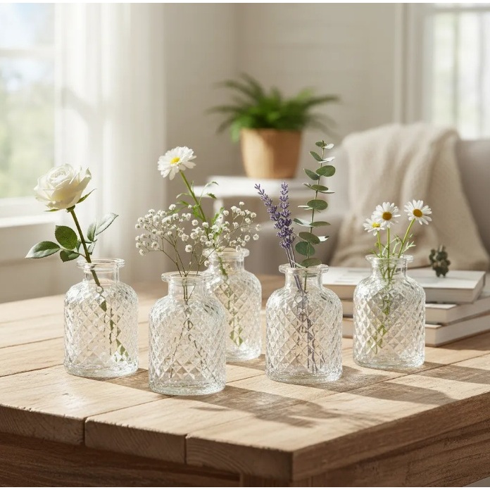 Kit 5 Mini Vasos Vidro Releve Decorativo Lembrancinha