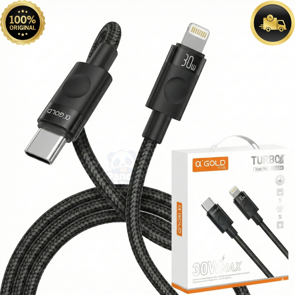 Cabo USB-C para Lightning 30W 1m iPhone iPad Carregamento Rápido Trançado Nylon Reforçado Dados