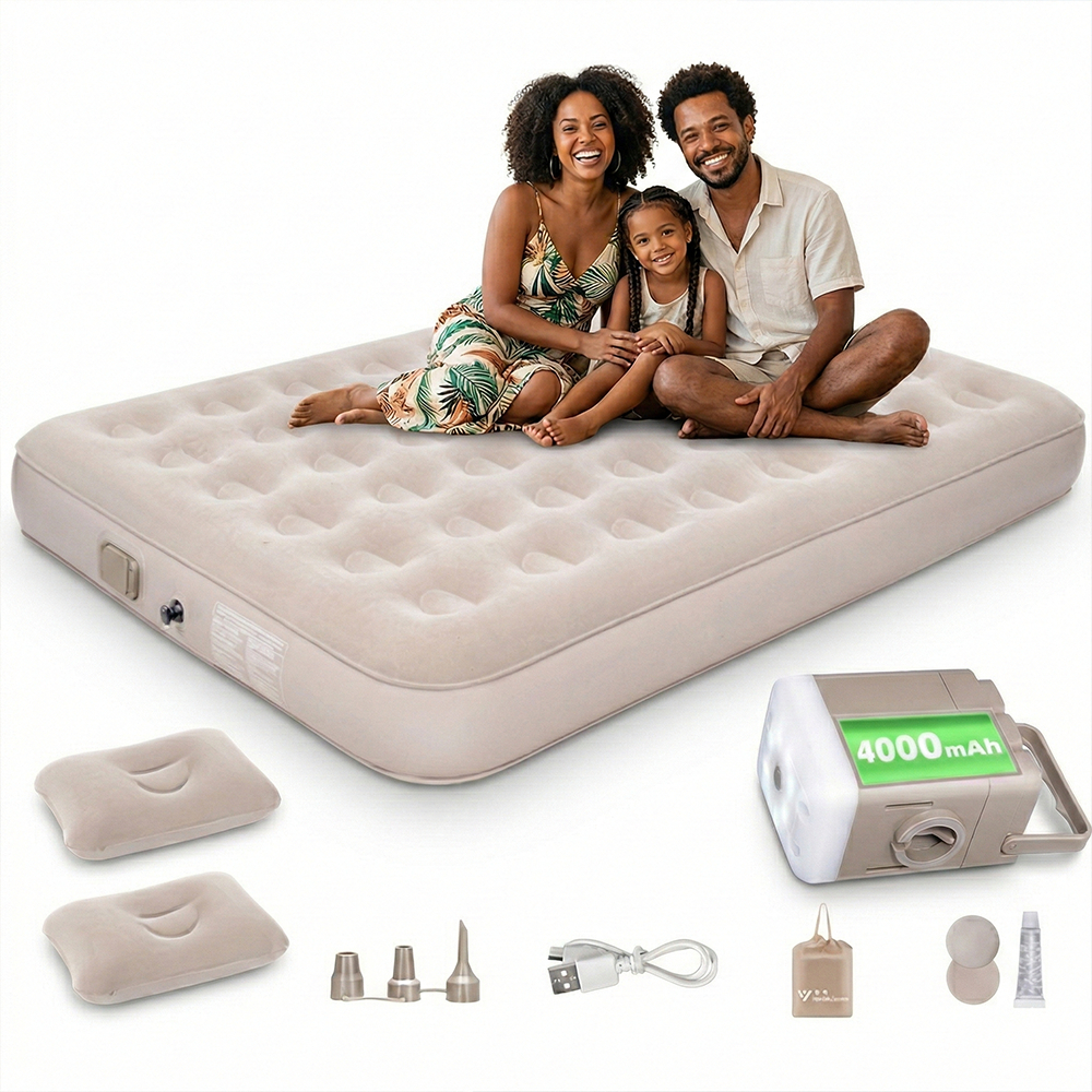 Colchão Inflável Casal Queen JOYFOX Bomba Elétrica Sem Fio Bateria Automático 203x152 Cama Extra