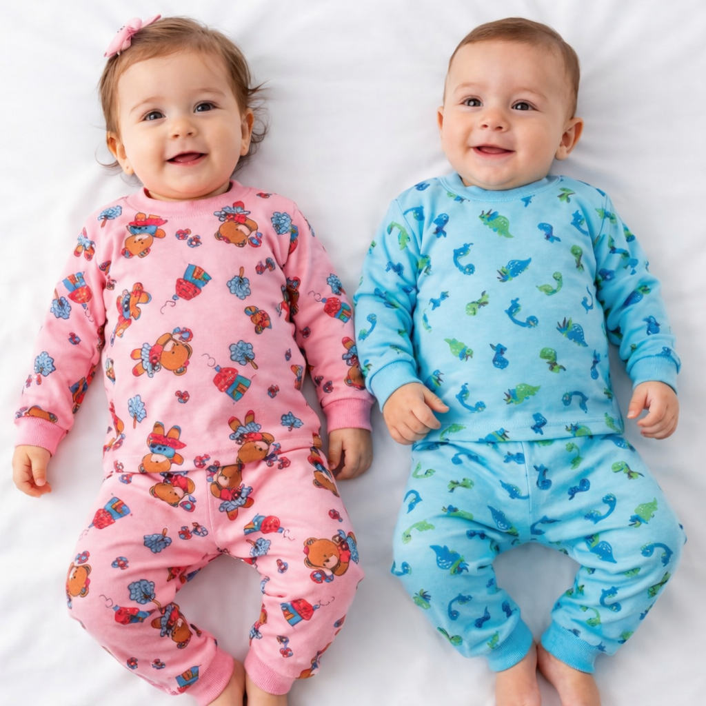 Kit C/2 Conjuntos Pijama Para Bebe Nescem Nascido Sortido Menina e menino Camiseta Manga Longa