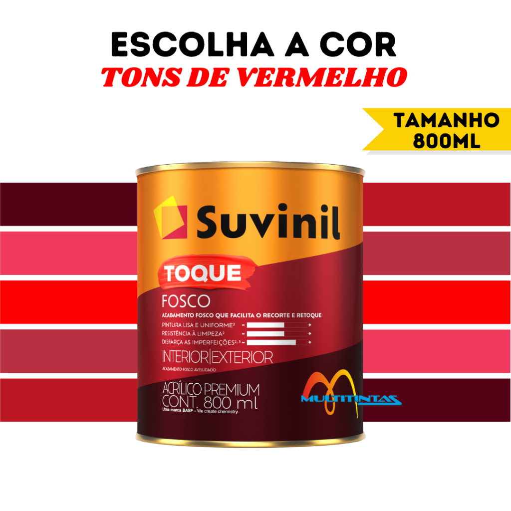 Tinta Acrílica Fosco 800ml Tons De Vermelho Parede Toque Fosco Suvinil em Oferta na Shopee