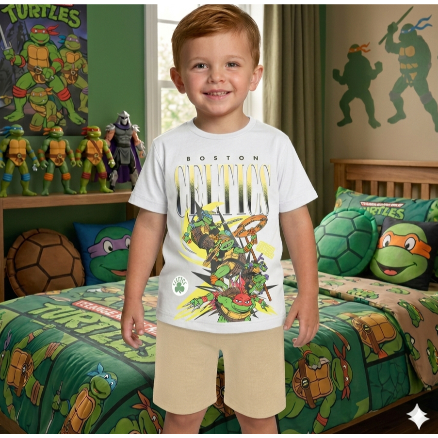 Camiseta Infantil NBA Boston Celtics As Tartarugas Ninja  - Pizza – Camisa Estampa Personagens