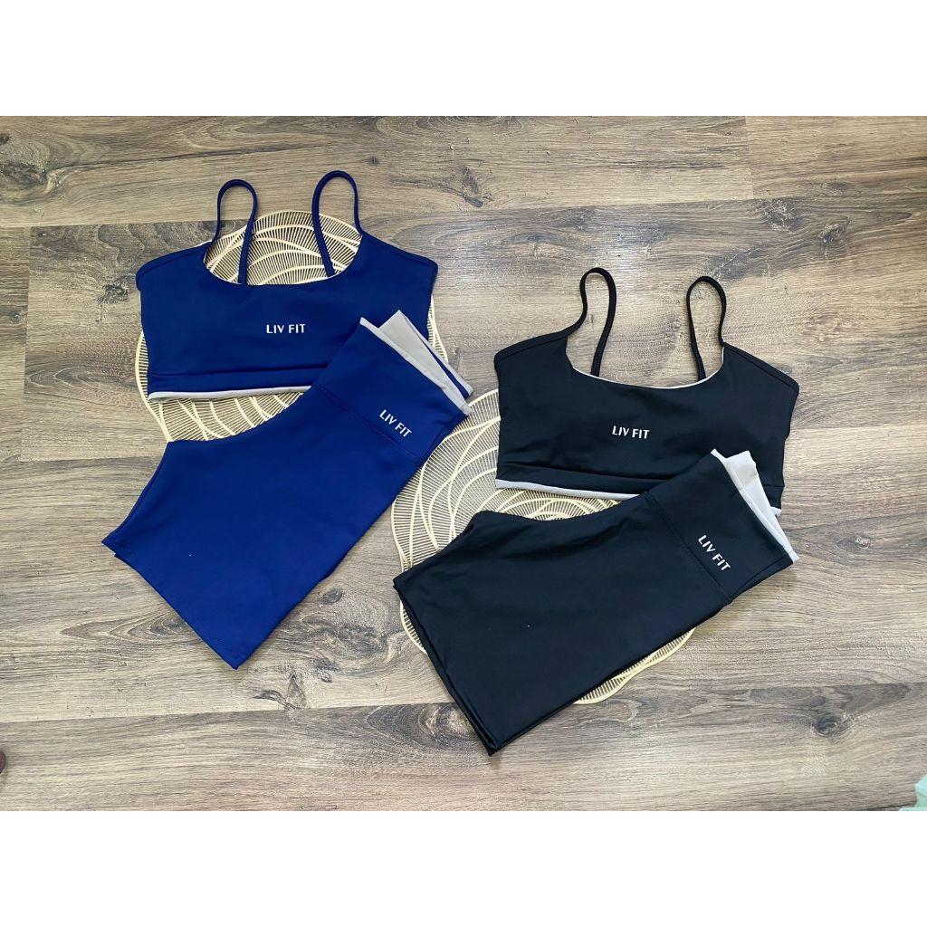 Kit 2 Conjuntos Poliamida Line Feminino Top Bojo Removível Shorts Cintura Alta Zero Transparência BIcolor
