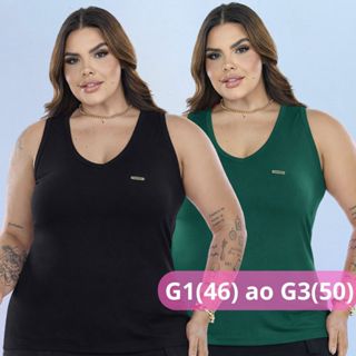 Kit 2 Blusa Regatão Plus Size Feminina Malha Viscolycra Gola V Regata Básica Conforto Moda Elegante para Academia em Oferta na Shopee