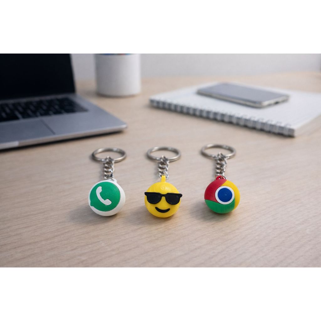 Kit com 3 Chaveiros Redes Sociais 3D - Google + WhatsApp + Emoji - Presentes, colecionadores em ABS