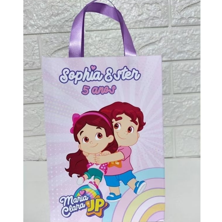 Sacolinha Surpresa Maria Clara e JP Personalizada com Nome e Idade – Kit 10 a 40 Unidades Lembrancinha Festa Infantil