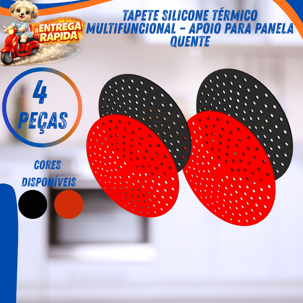 KIT 4 Forro Silicone Térmico Apoio Panela Quente Antiderrapante bom  Descanso Panela quente AirFryer