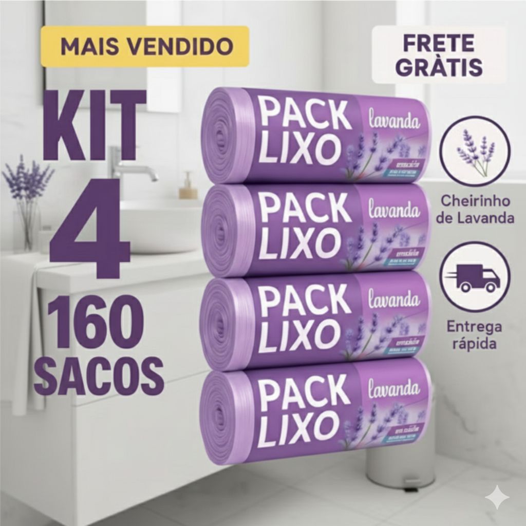 Kit 4 Sacos de Lixo Perfumados Lavanda | 160 Sacos | Pia e Banheiro | 34x38cm | Neutraliza Odores