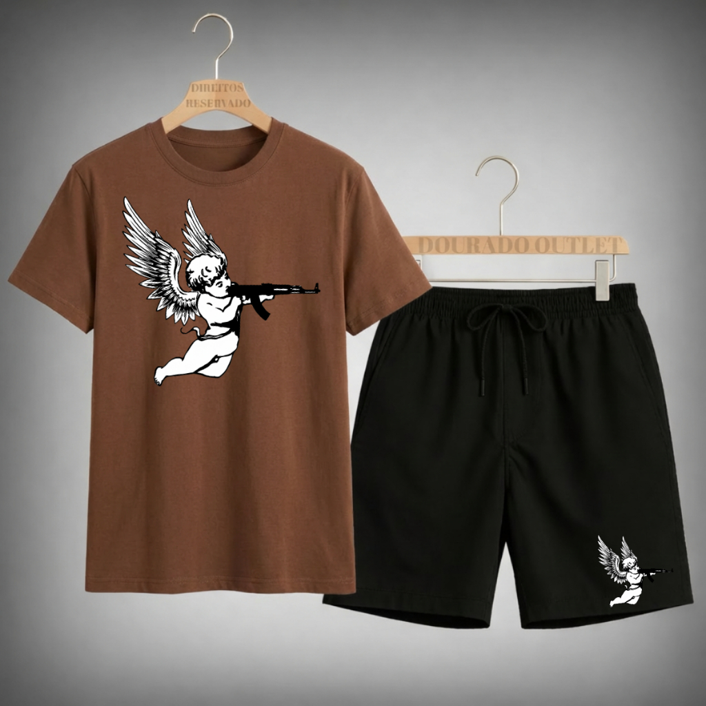 Conjunto Camiseta + Shorts Mauricinho Masculino ANJO METRALHADORA Lançamento Alta Qualidade Exclusivo Primavera Verão