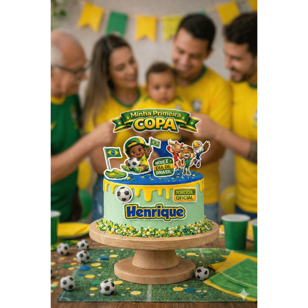 Topo de Bolo Brasil Copa 2026 Mesversario- Festa Futebol- Toper bolo- Brasil -Festa infantil- Kit festa- Cupcake
