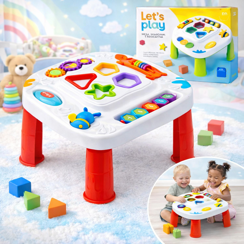 Mesinha Didática Infantil Educativa Sensorial Mesa Divertida Atividades Interativas Formas Encaixar