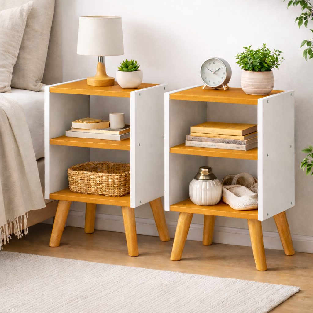 Kit 2 Mesa De Cabeceira Mesinha Quarto Pés Retro Nicho Prateleira Várias Cores