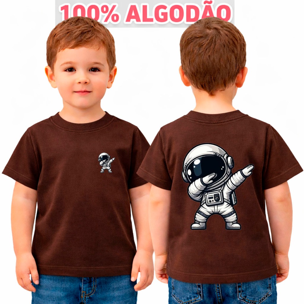Camiseta Infantil Juvenil Frente+Costa Astronauta Algodão Conforto Diário Menino Unissex
