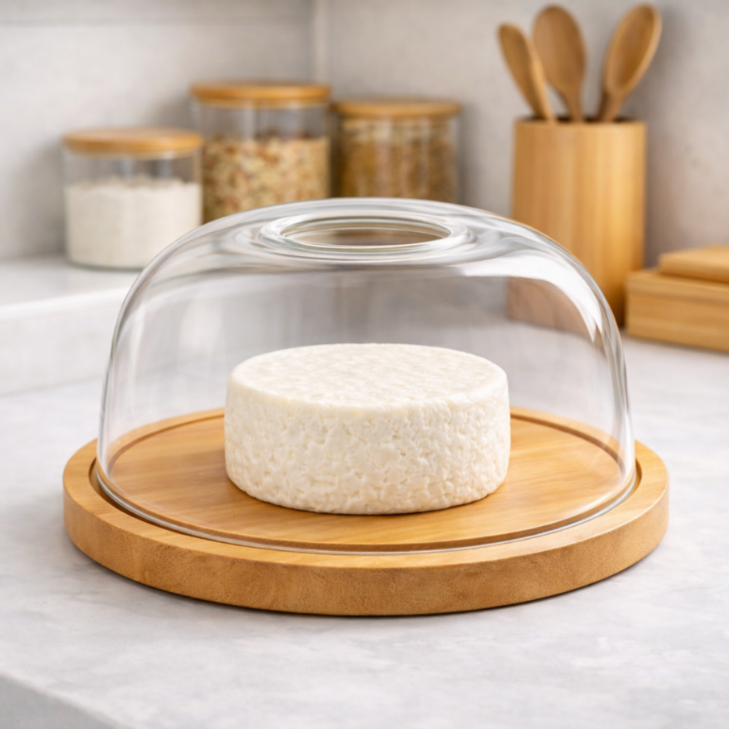 Porta Queijo Queijeira Madeira Bambu Com Tampa 19cm X 9cm Em Acrílico Mesa Posta em Oferta na Shopee