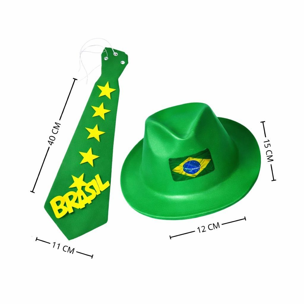 Detalhes do Kit Copa Do Mundo Brasil Futebol Viseira ou Mini Chapéus + Gravatas Do Brasil em EVA
