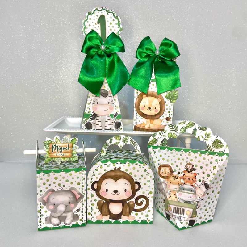 Kit Caixinhas Safari Baby Verde Menino/Mimos/Lembrancinhas/Caixinhas/Infantil/Kit Festa/Aniversário/Decoração