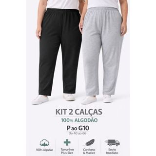 Kit 2 Calças Plus Size Confortável Algodão Premium Alta Qualidade Tamanhos P ao G10 em Oferta na Shopee