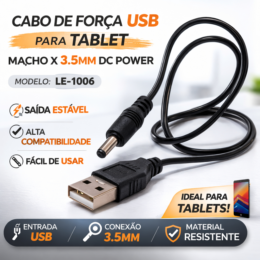 Cabo De Força Usb P/ Tablet Macho X 3.5mm Dc Power  LE-1006 em Oferta na Shopee