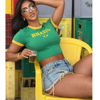 Blusinha da Copa 2026 - Blusa Brasil Ribana Cropped Seleção Tendência em Oferta na Shopee
